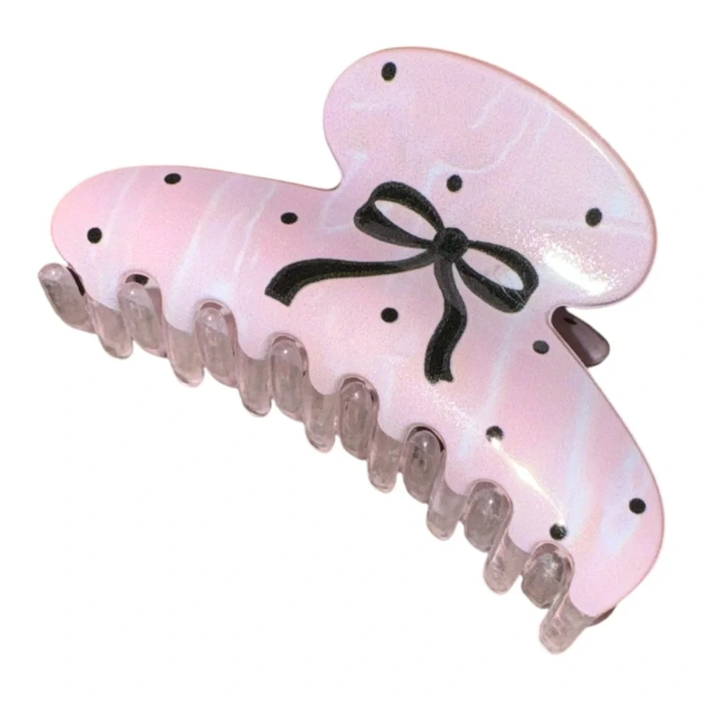 Pink Hair Claw Clip with Bow Design‎